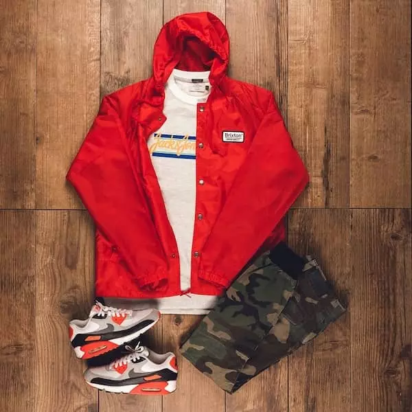 Red brixton jacket and jack and jones t-shirt 